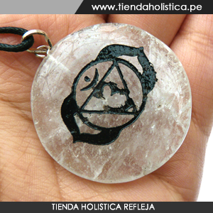 Dije en Cuarzo Cristal Ajna grabado con el Sanscrito 6to Chakra