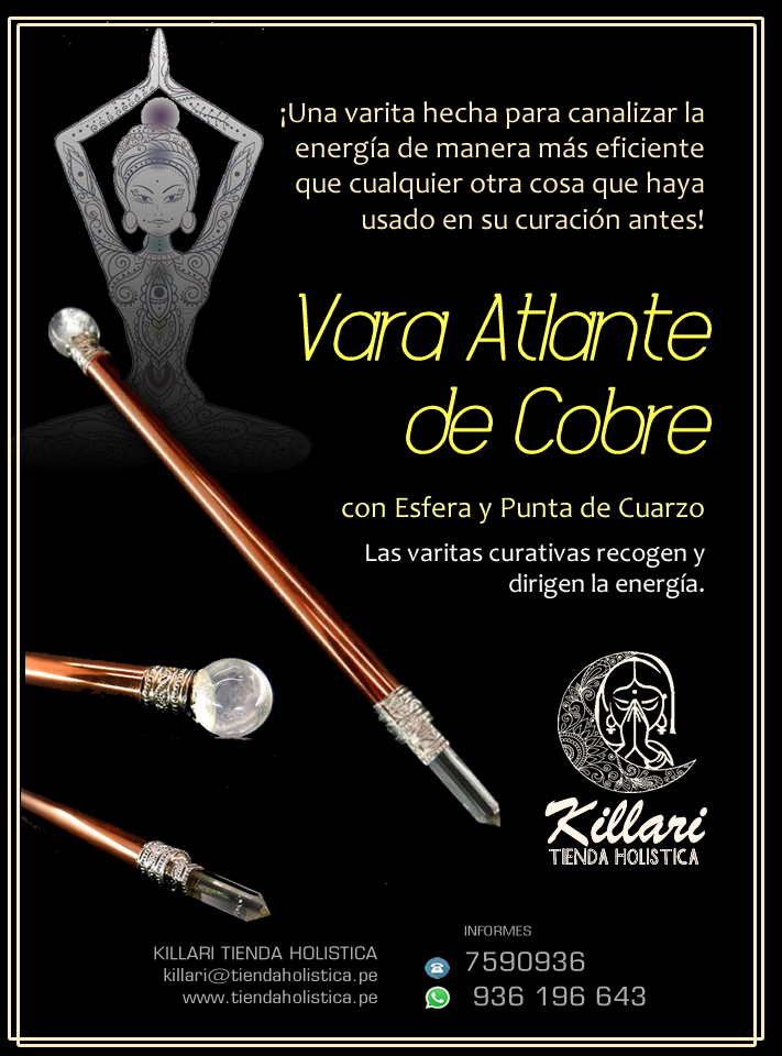Vara Atlante de Cobre con Esfera y Punta de Cuarzo
