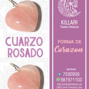 Dije cuarzo rosado en forma de corazón