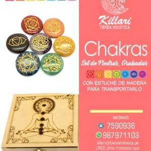 Set de Piedras de los 7 Chakras Grabadas con Estuche de Madera
