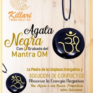 DIJE AGATA NEGRA con Sanscrito del Mantra OM