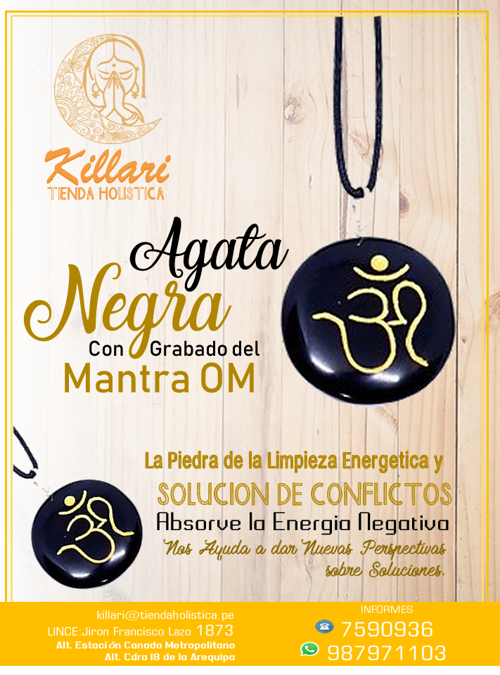 DIJE AGATA NEGRA con Sanscrito del Mantra OM